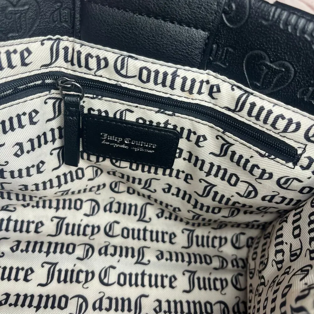 Juicy Couture Black Embossed Logo Satchel Crossbody Bag Heart Charm Purse